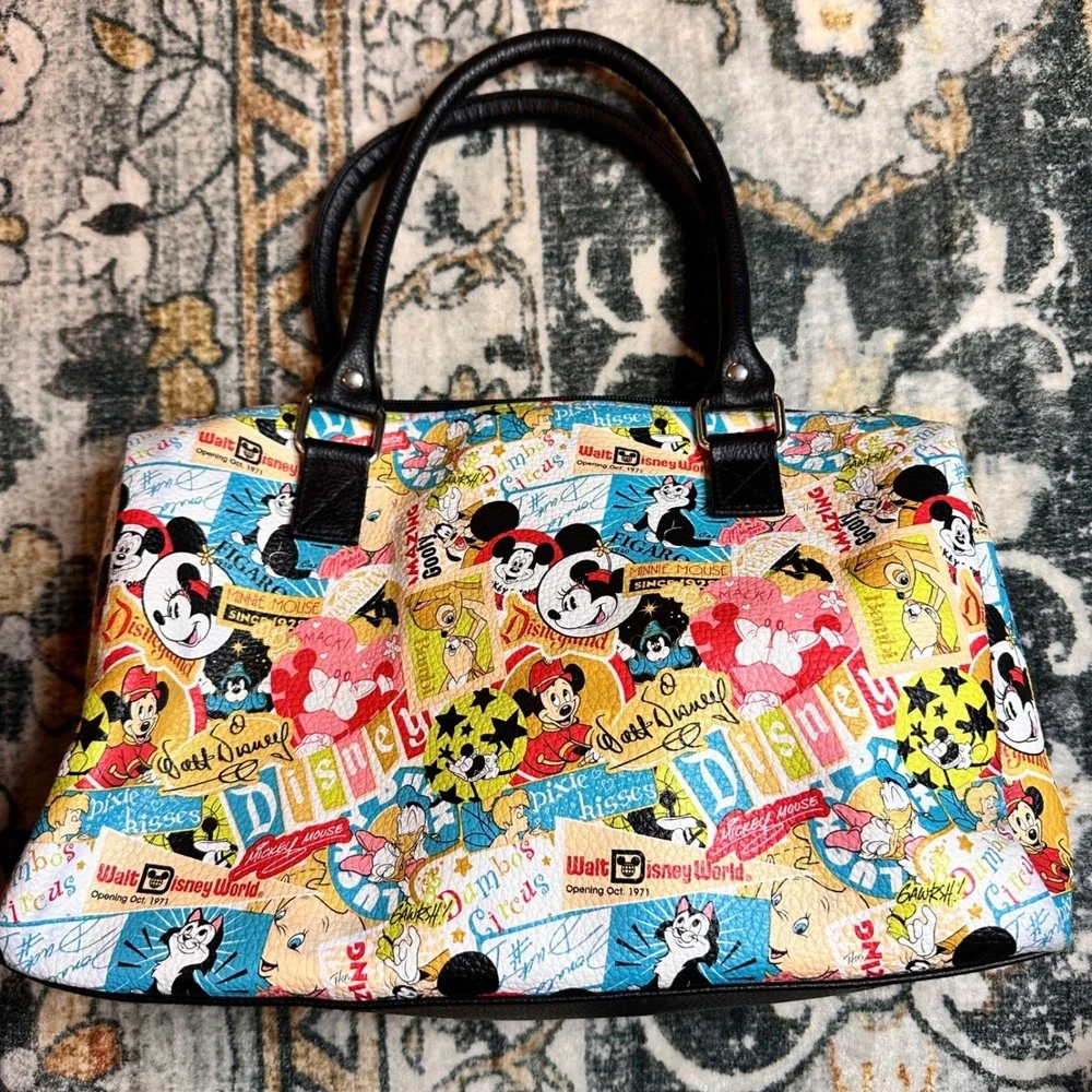 Vtg Walt Disney World Comic Collage Satchel Purse Retro‎ Disney Parks